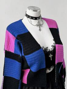 Sunspun Áo len cardigan kẻ sọc Halloween cỡ lớn cho nữ, dáng rộng, tay dài, mùa thu/đông - Nhiều màu - Xem 5