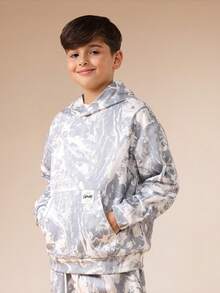 Conjunto de sudadera con capucha y pantalón de chándal de camuflaje para niños preadolescentes SUMWON, con capucha y bolsillo central, ideal para vacaciones - Gris - Ver 3