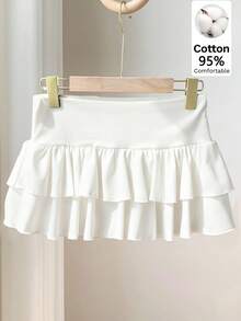 Comfortcana Women's Solid Color Ruffle Hem Casual Short Skirt, Suitable For Summer - White - View 5