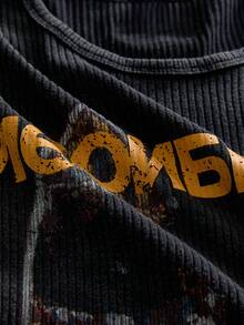 NEON BLANC Camiseta de manga larga con cuello redondo de punto con estampado de patrones y letras, estilo callejero, emo, otoño, años 2000 - Negro - Ver 5