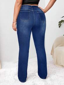 SHEIN Tall CURVE 大码女式休闲基本款黑色弹力牛仔裤 - 深色水洗藍 - 查看 2