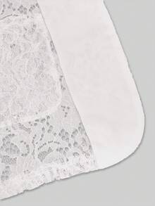 SHEIN CURVE+ Blazer de manga larga con encaje calado y talla grande en blanco - Blanco - Ver 8