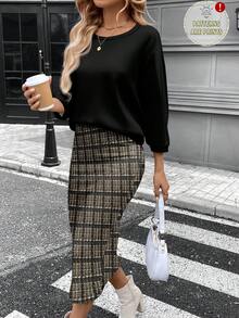 SHEIN LUNE Women's Casual Plaid 2 Pieces Set, Suitable For Autumn/Winter - Multicolor - View 1