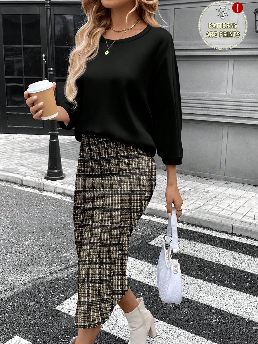 SHEIN LUNE Women's Casual Plaid 2 Pieces Set, Suitable For Autumn/Winter - Multicolor - View 1