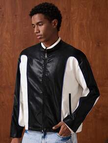 SWAVVY Men's Black And White Patchwork Jacket And Coat - Black - View 3