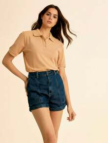 Daynim High Waist Denim Shorts - Dark Wash - View 5