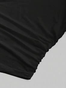 SHEIN EZwear Áo thun dài tay cổ lọ nhún bèo giản dị, phù hợp cho mùa thu/đông - màu đen - Xem 6