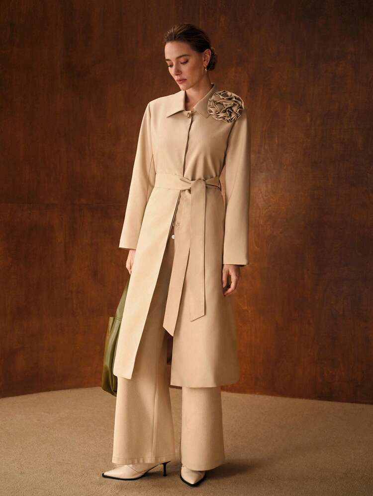 STEREO FLORAL BELTED TRENCH COAT