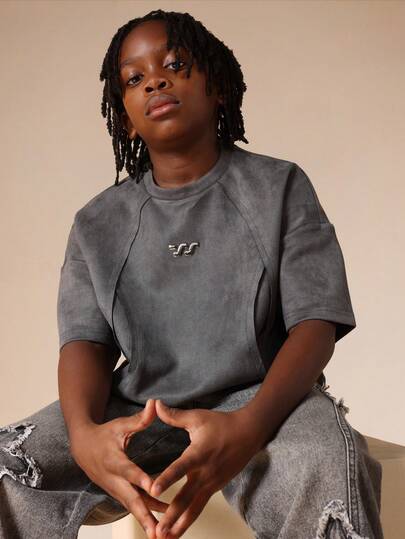  SUMWON Boys Crew Neck Long Sleeve Top With Contrast Seam Detailing And Small Logo For Casual And Vacation