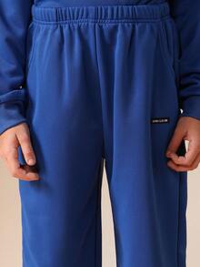 SUMWON 男童皇家蓝连帽衫运动裤套装套头衫运动服休闲套装 - 藍色 - 查看 6