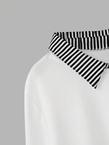 SHEIN EZwear 大码女式白色条纹拼布运动衫，二合一长袖 - 白色 - 查看 4