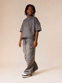 SUMWON Boys Crew Neck Long Sleeve Top With Contrast Seam Detailing And Small Logo For Casual And Vacation - Grey - View 6