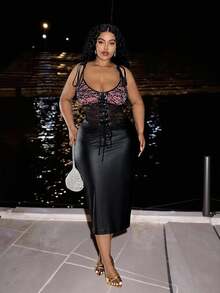 Slaydiva فستان ميني محكم مصنوع من الدانتيل الشفاف والبولي يوريثان بتصميم جديد لخريف/شتاء 2025، مناسب للحفلات والنوادي والتجمعات والمواعيد - الأسود - مشاهدة 7