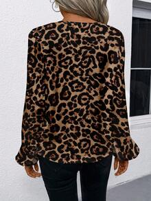 Casual Minimalist Women's Leopard Print Shirt, Suitable For Autumn And Winter Cheetah Print Top New Year Party,Casual - Multicolor - View 8