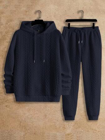 Manfinity NXTstreet 2 件男士提花针织修身休闲连帽衫套装，适合秋季