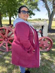 Enliva Abrigo con capucha y cordón con bolsillos dobles para mujer talla grande de invierno - Burdeos - Ver 4