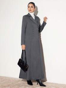 Al Najma 女式条纹翻领长袖双排扣休闲阿拉伯长袍夹克 - 深灰色 - 查看 4