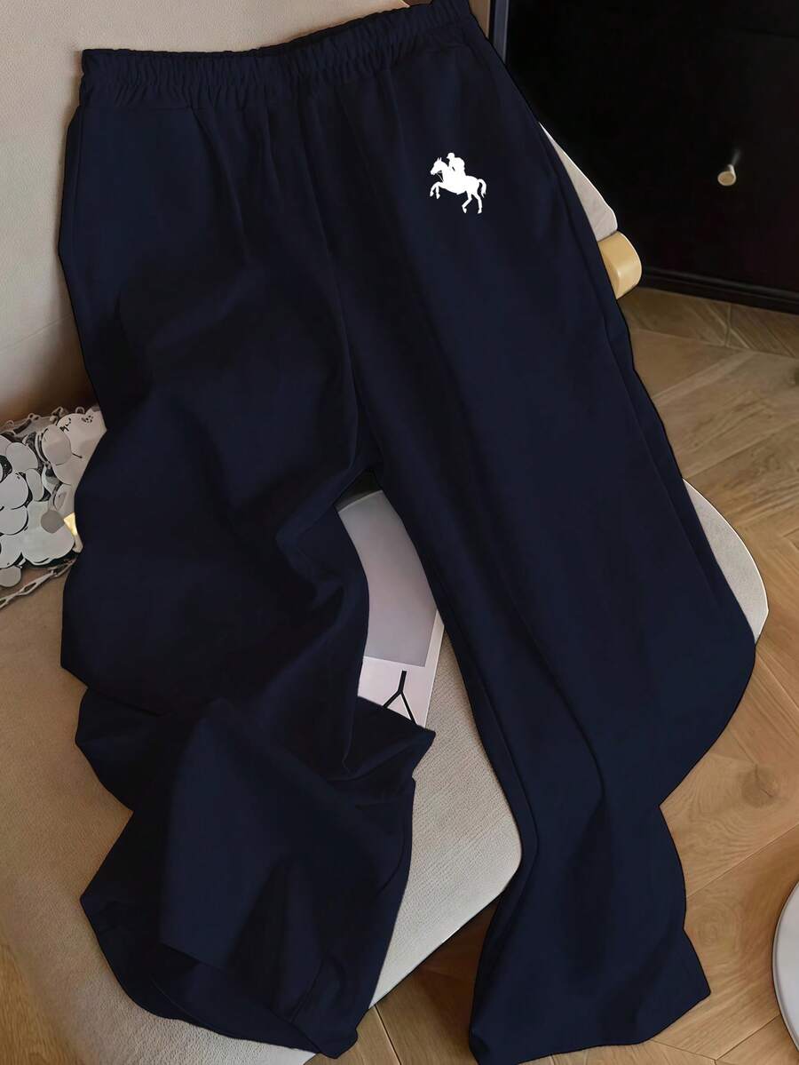 SHEIN EZwear Quần ống rộng đi nghỉ thường ngày cho nữ, thích hợp cho mùa hè, thích hợp cho kỳ nghỉ - Màu xanh hải quân - Xem 1