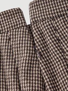 SHEIN MOD 格纹羊毛褶皱优雅时尚A字裙 - 棕色 - 查看 4