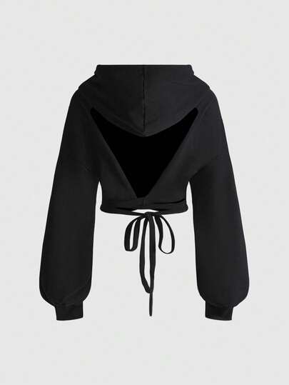 Grunge Punk sweat-shirt à capuche court et échancré avec imprimé éclair anglais sexy pour femmes, style Y2K