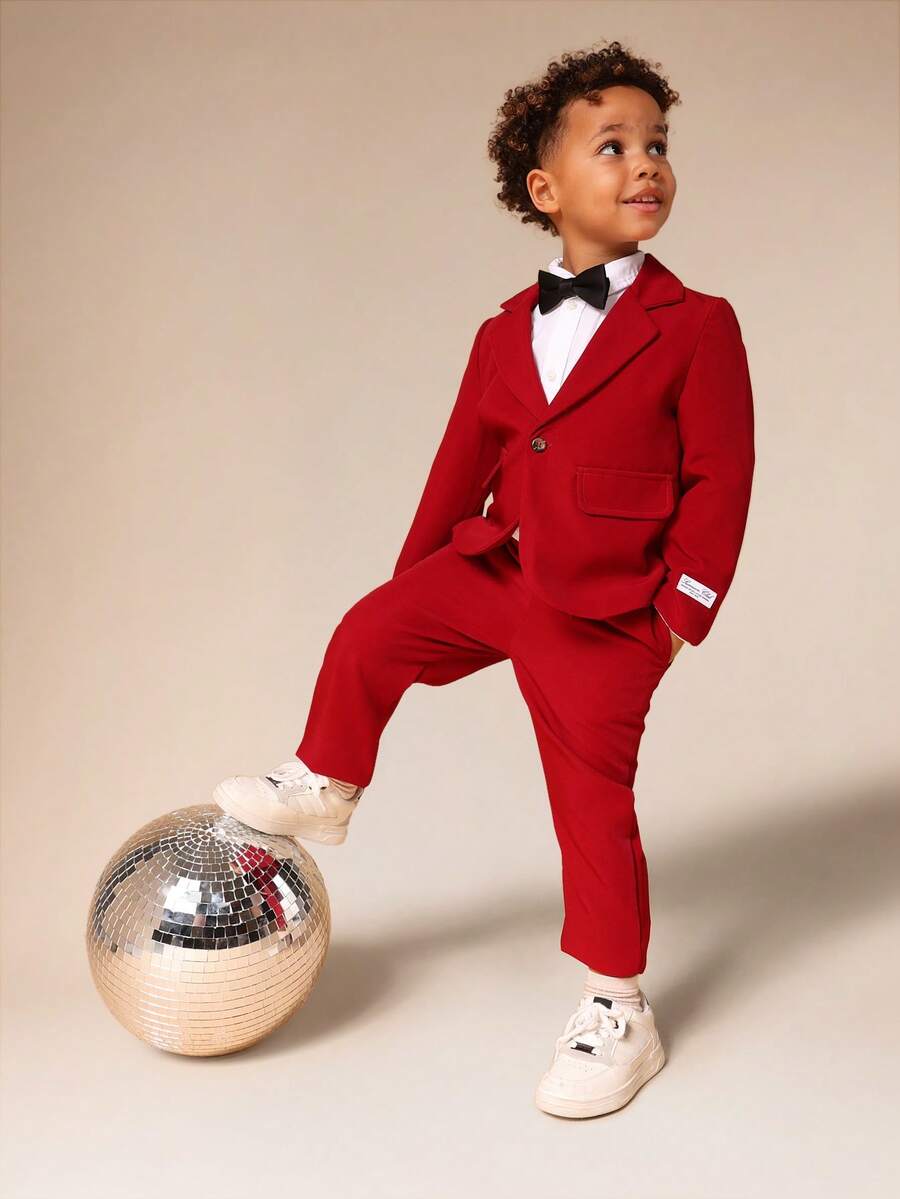 SUMWON Boys Formal Suit Set Holiday Wedding Single Button Blazer With Matching Pants Vacation - Burgundy - View 1