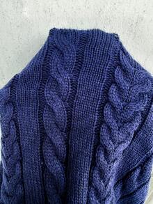 SHEIN Unity Suéter de punto de cable con cuello en V y ribete de rayas de contraste, adecuado para otoño/invierno - Multicolor - Ver 8