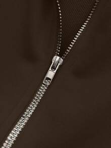 EMERY ROSE Fashionable Casual Style Long Sleeve Plaid Collar Zipper Letter Print Sweatshirt For Women - Coffee Brown - View 4