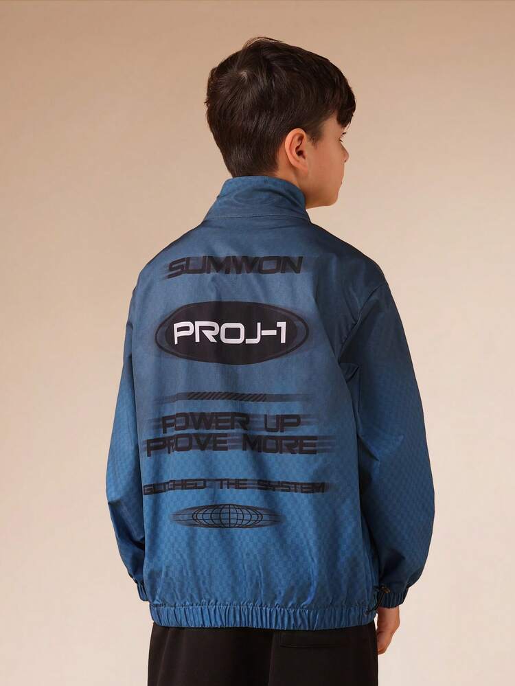 Windjacke mit Typografie-Print und elastischen Bündchen