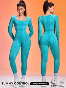 Easithlete Snakeskin Print Fitted Athletic Jumpsuit - Teal Blue - View 1