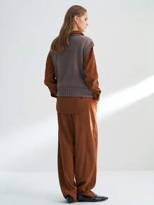 INAWLY Gilet tricoté ample décontracté style rétro col V pour femmes - Tabac - Voir 4