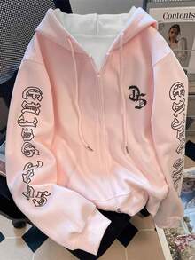 SHEIN 热销甜辣风格粉色哥特字母印花女式卫衣，购物、上学、约会和日常必备的完美之选。 - 彩色 - 查看 3