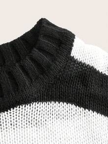 SHEIN EZwear Striped Vintage Style Bell Sleeve Sweater In Fall/Winter - Black and White - View 3