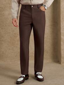 Core Aspect Pantalones rectos de negocios casuales de unicolor con bolsillo para hombres