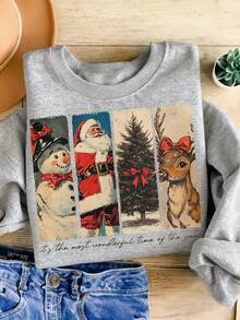 INAWLY 圣诞时尚印花宽松圆领女式运动衫 - 灰色 - 查看 1