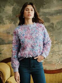 Anewsta Women's New Ditsy Floral Sweater, Multicolor, Sweet & Loose Fit Crew Neck Pullover Sweater, Autumn/Winter