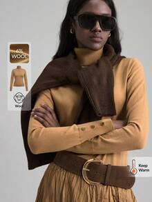 Ontre 2025 Autumn/Winter Women's New Wool Blend Turtleneck Knit Long Sleeve Top, Business Casual Urban Commute Basic Top, Office Wear, Teacher , Outing Top, Slim Fit Comfortable Women's Long Sleeve Turtleneck Sweater, Basic Sweater - Khaki - View 2