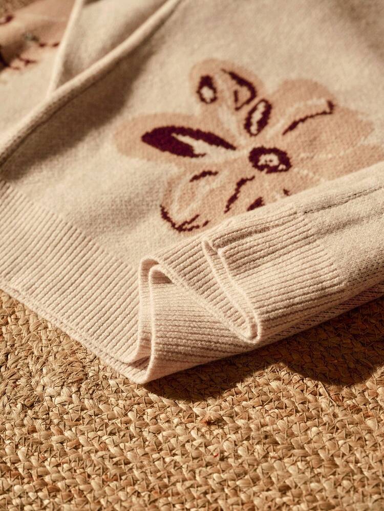 Elegant Floral Embellished Pullover Sweater, Romantic & Chic For Commuting