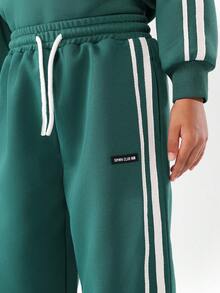 SUMWON Boys Hoodie Sweatshirt Co-Ord Set Without Drawstring Hood And Side Stripe Details Casual Comfort Wear Vacation - Dark Green - View 6