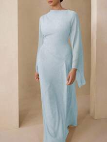 Modelyn Váy voan màu vàng pastel thanh lịch dành cho nữ, phù hợp cho giáo viên, trở lại trường, cỡ lớn, mùa thu - Màu xanh lam - Xem 5