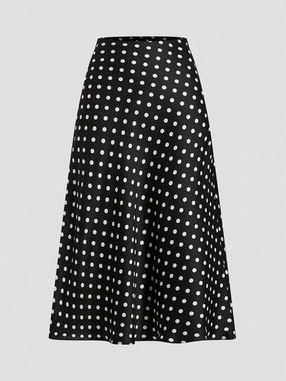 Firerie Plus Size Polka Dot Print Casual Skirt