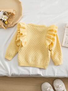 SHEIN Baby Mädchen Lässiger Vintage Brauner Rüschen Saum Pullover