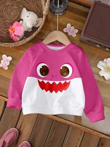 BABY SHARK X SHEIN Baby Girl Cartoon Graphic Casual Comfortable Long Sleeve Sweatshirt , Autumn/Winter Fall - White - View 1