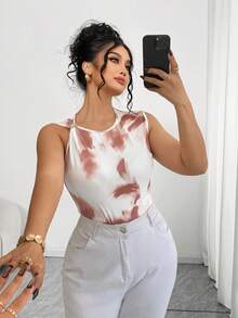 Elenzga بدلة نسائية مقاسات كبيرة جديدة أنيقة بدون أكمام مطابقة وجذابة مطبوعة بطباعة ربط الصبغة مع إبزيم معدني