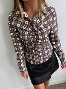 Aloruh 女士新款秋冬长袖格子衬衫，复古 Y2K 风格外套上衣 - 彩色 - 查看 4