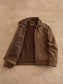 Manfinity VCAY 男士纯色长袖拉链休闲羊毛夹克，秋冬 - 咖啡棕 - 查看 7