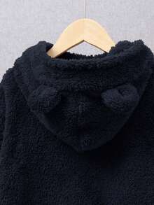 SHEIN 青少年男孩休闲贴布羊毛连帽运动衫和慢跑裤两件套 - 藏蓝色 - 查看 11