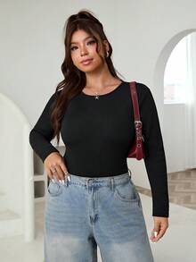 Solflare 大码女式纯色长袖抓绒连体衣，秋冬季 - 黑色 - 查看 6