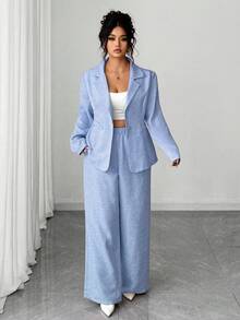 Elenzga 优雅的粉色西装套装，时尚的面料 - 藍色 - 查看 4