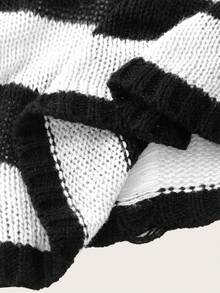 SHEIN EZwear Striped Vintage Style Bell Sleeve Sweater In Fall/Winter - Black and White - View 7