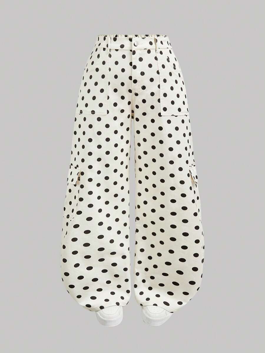 SHEIN MOD Jeans de algodón de pierna recta y relajada con estampado de leopardo de talla grande - Beis - Ver 1